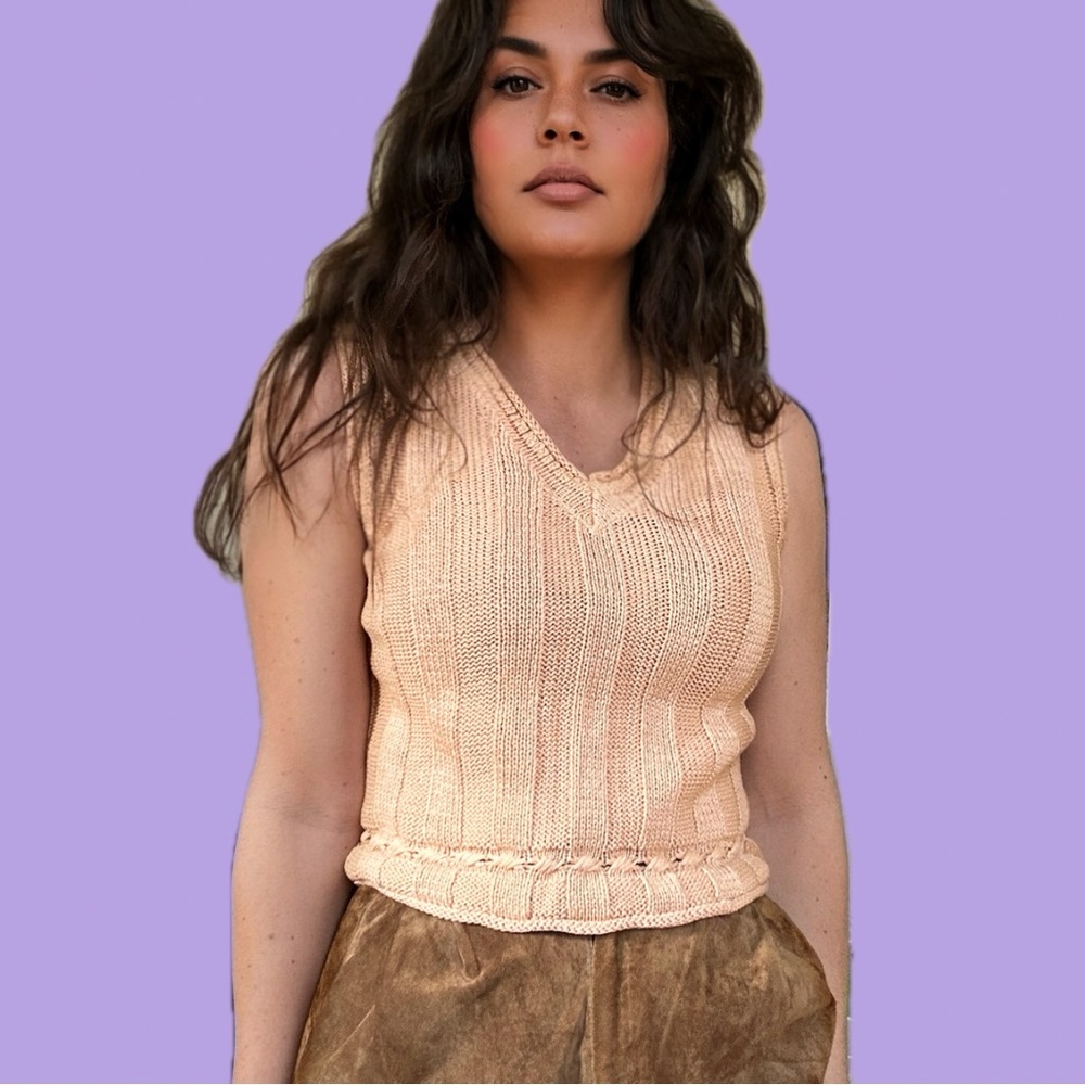 Vintage 90s Esprit Knit Vest – Peach Cotton Sleeveless Tank